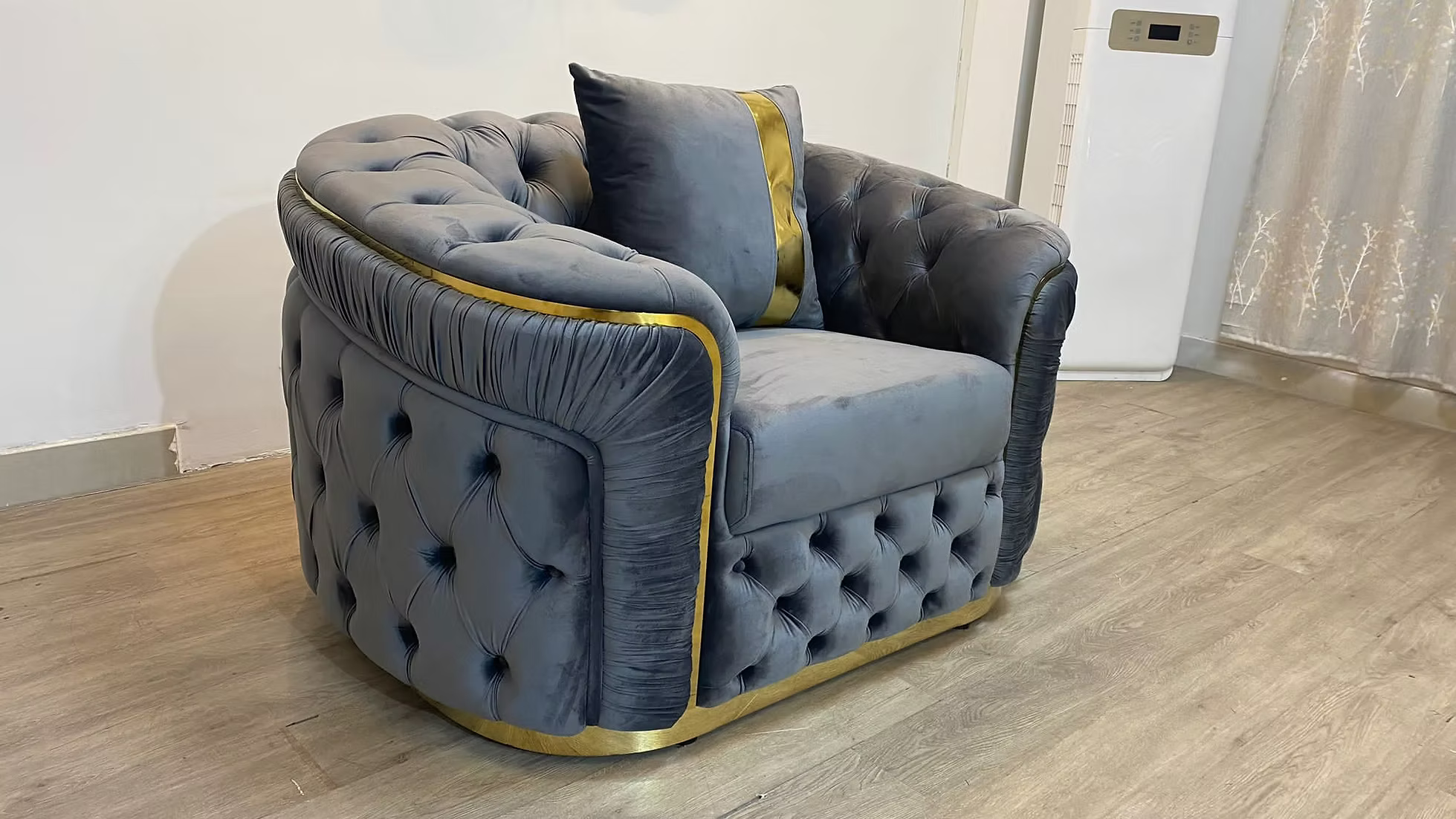Grey luxury sectional with Gold stripes