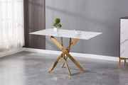 GC-140 DINING tempered Glass Marble Table With Gold Legs