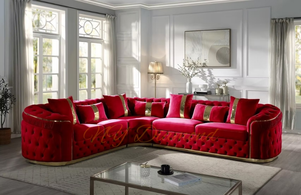 Grey luxury sectional with Gold stripes