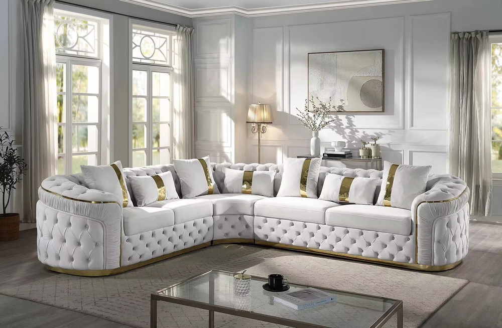 Grey luxury sectional with Gold stripes