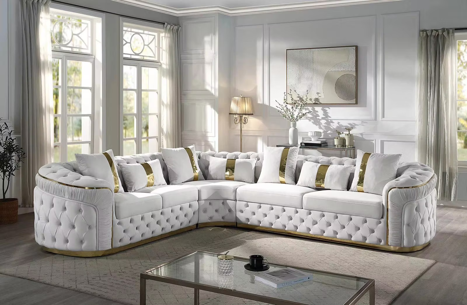 Grey luxury sectional with Gold stripes