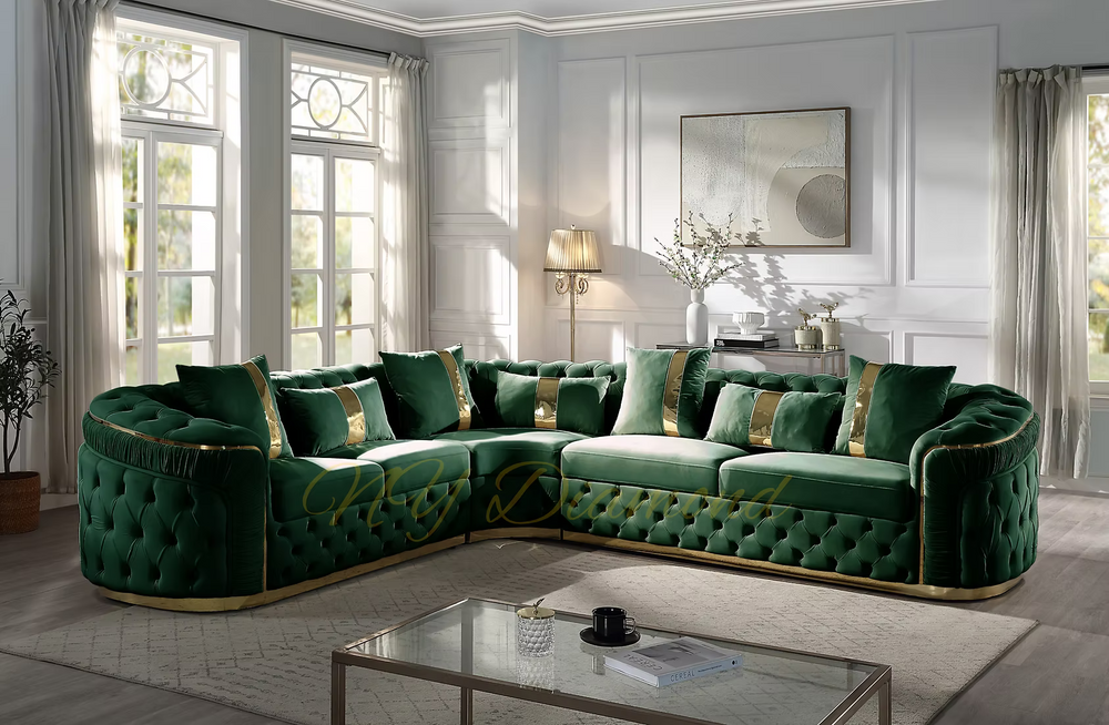 Grey luxury sectional with Gold stripes