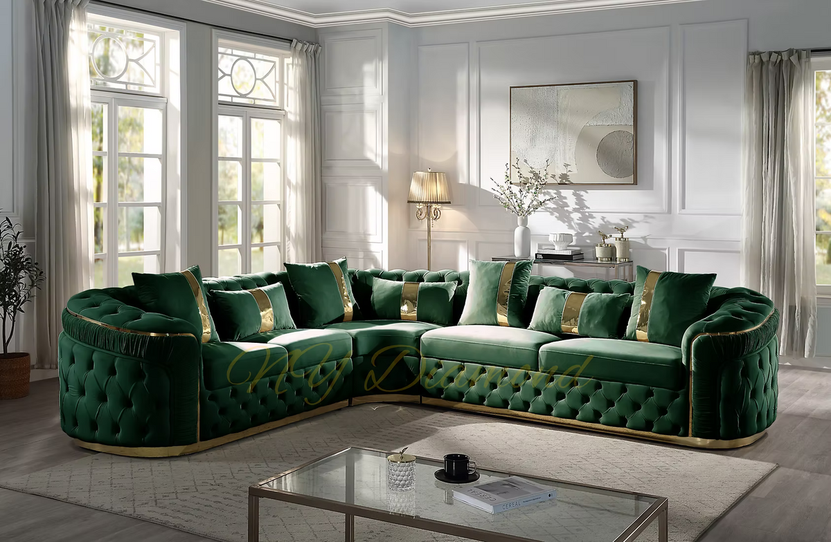 Grey luxury sectional with Gold stripes