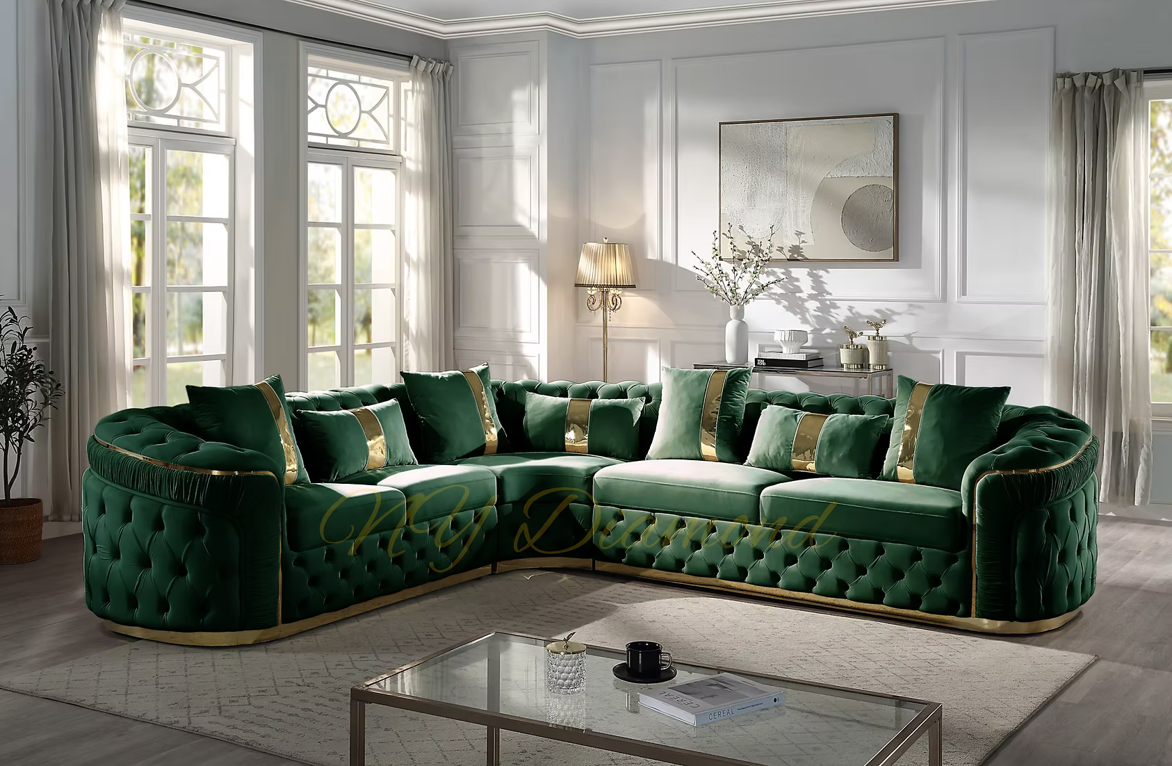 Grey luxury sectional with Gold stripes