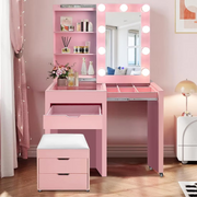 Lily-Pink Expandable Vanity with Stool and Storage