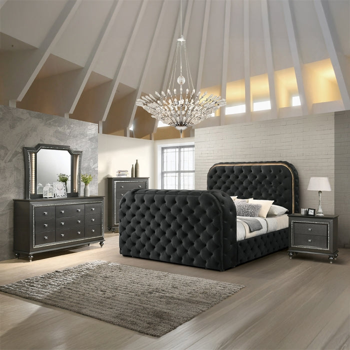 Kana Queen Bed w/LED, Fireplace & TV Stand