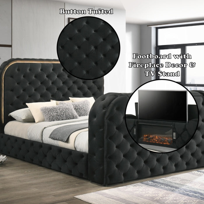 Kana Queen Bed w/LED, Fireplace & TV Stand