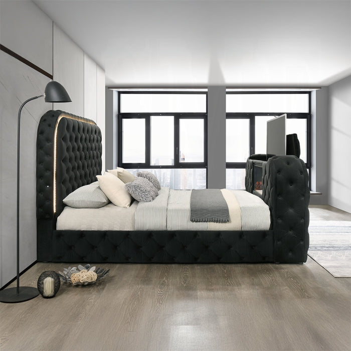 Kana Queen Bed w/LED, Fireplace & TV Stand