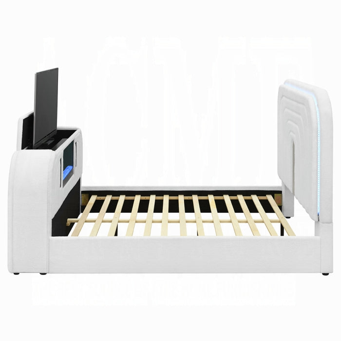 Shelyn Queen Bed w/LED, TV Cabinet, Fireplace & Bluetooth