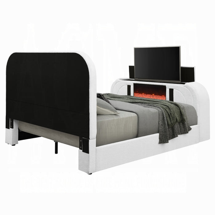 Shelyn Queen Bed w/LED, TV Cabinet, Fireplace & Bluetooth