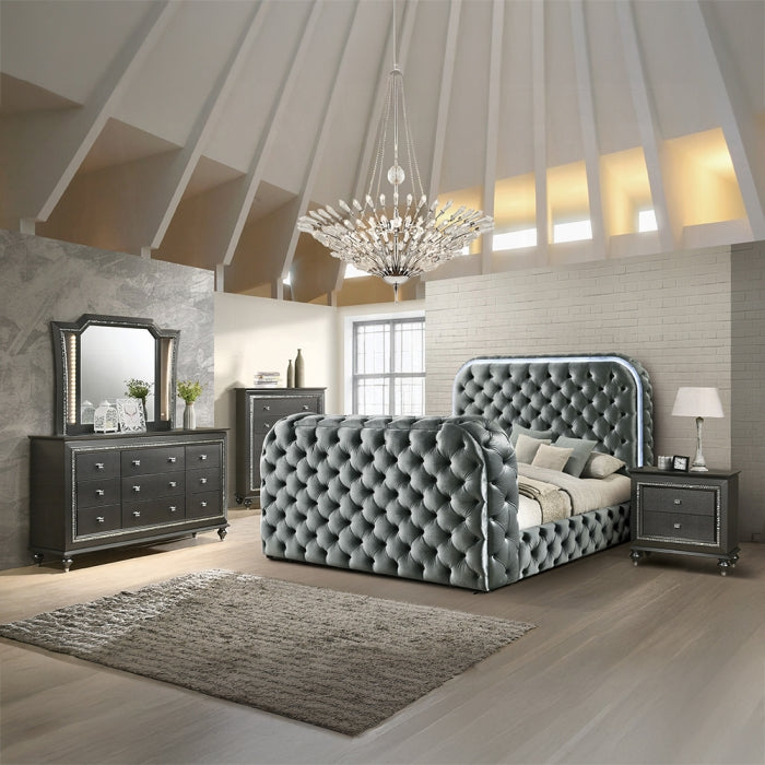 Kana Queen Bed w/LED, Fireplace & TV Stand