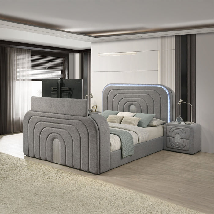 Shelyn Queen Bed w/Led, TV Stand, Fireplace & Bluetooth