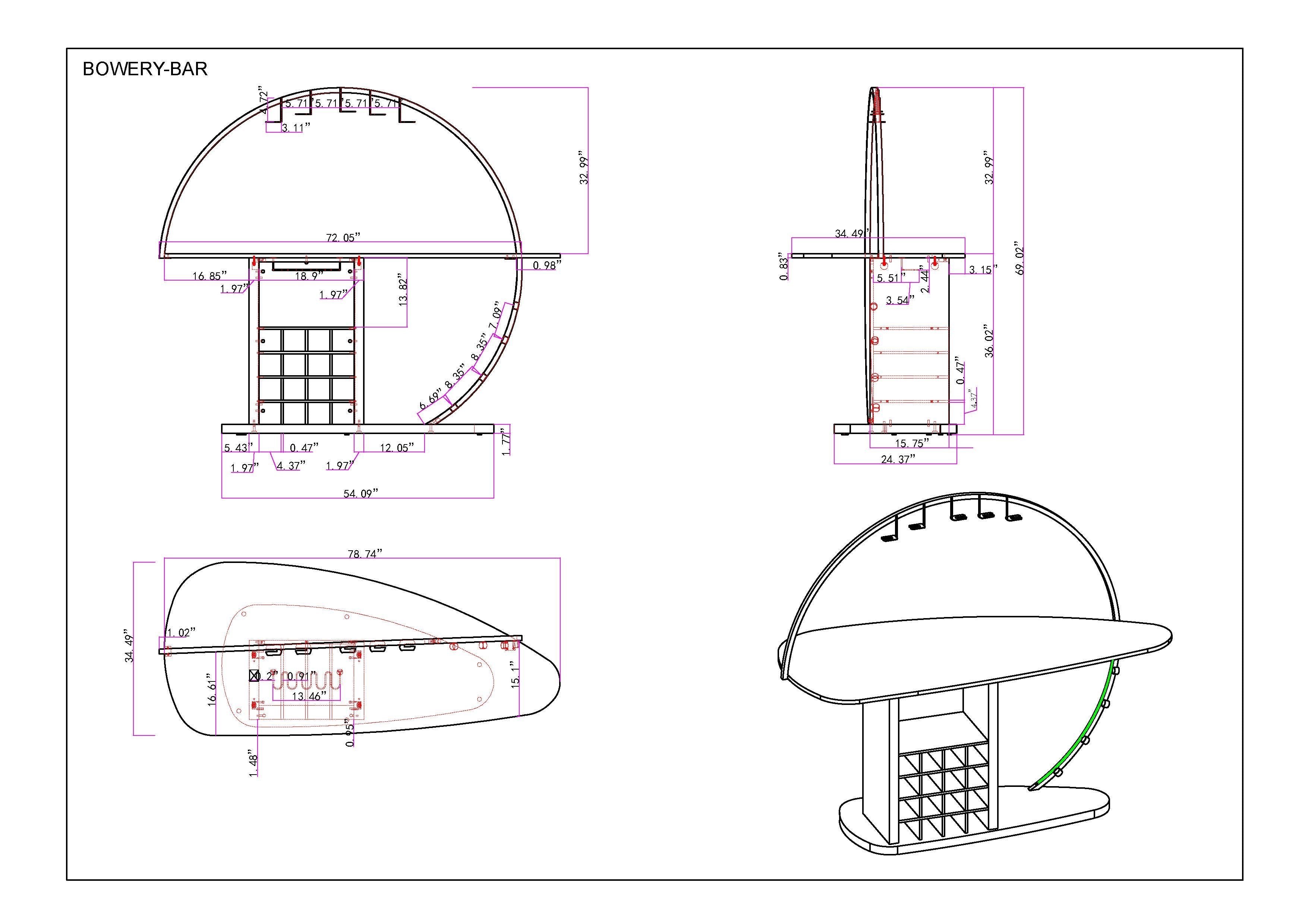 Barra contemporánea Bowery con luces LED personalizables y botelleros, color blanco, de Chintaly Imports