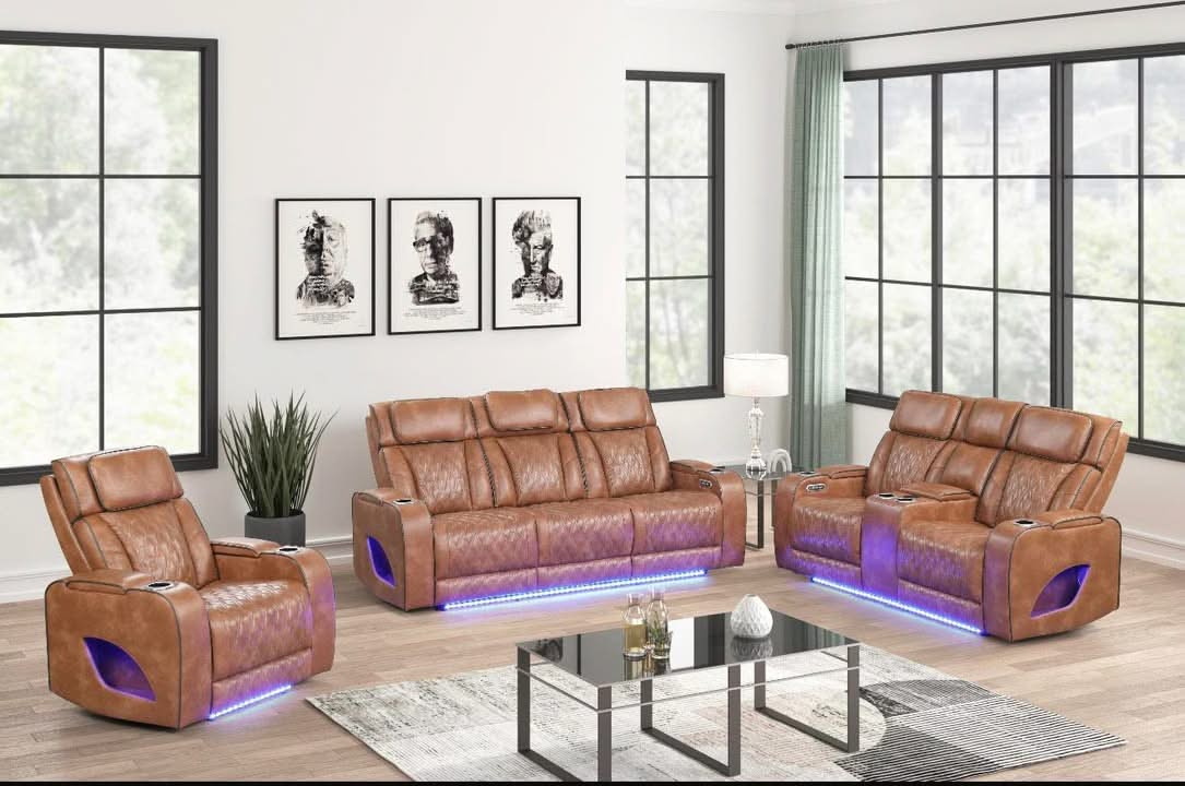Aurora Massaging Leather Sofa & Loveseat Set