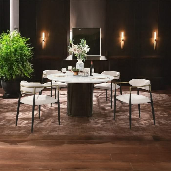 Mesa de comedor redonda Jaramillo con cubierta de mármol artificial