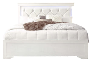POMPEI METALLIC WHITE QUEEN BED WITH LED