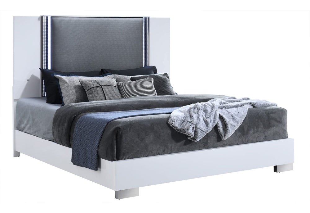 YLIME SMOOTH WHITE KING BED WITH LED FULLY SLATTED