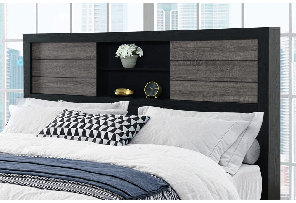 LISBON GREY/BLACK BOOKCASE KING BED