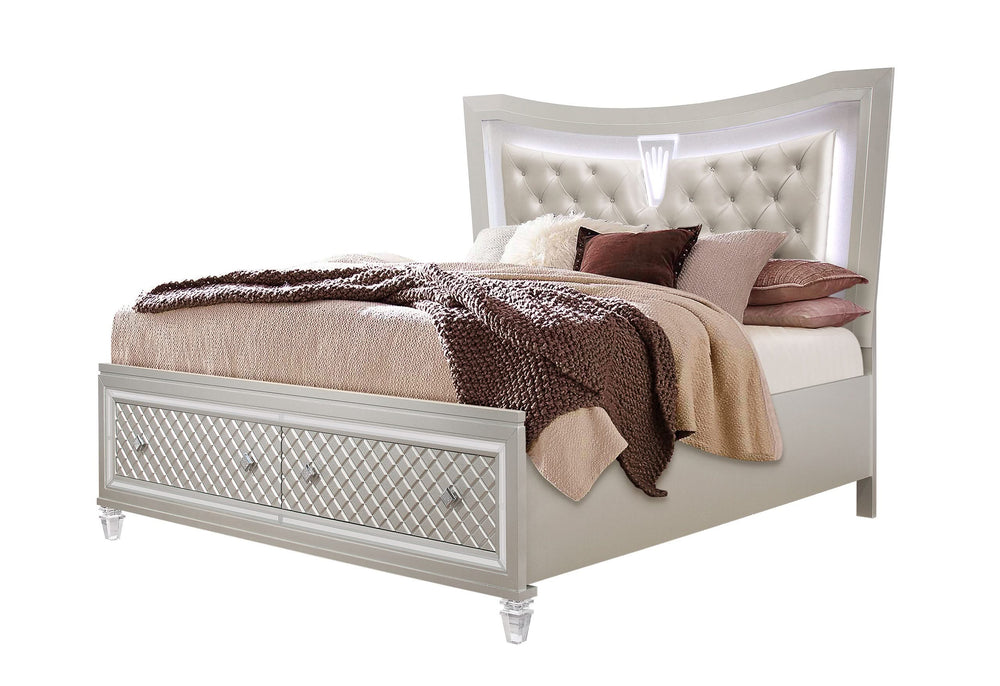 CAMA QUEEN PARIS CHAMPAGNE CON LED