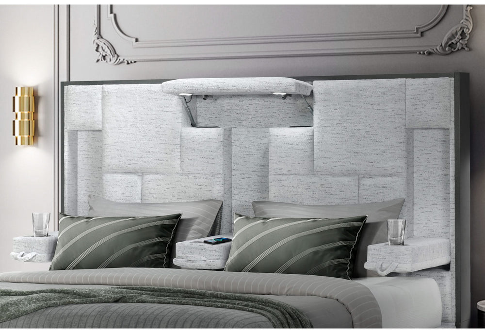 Cama King color gris Oscar sin molduras de madera