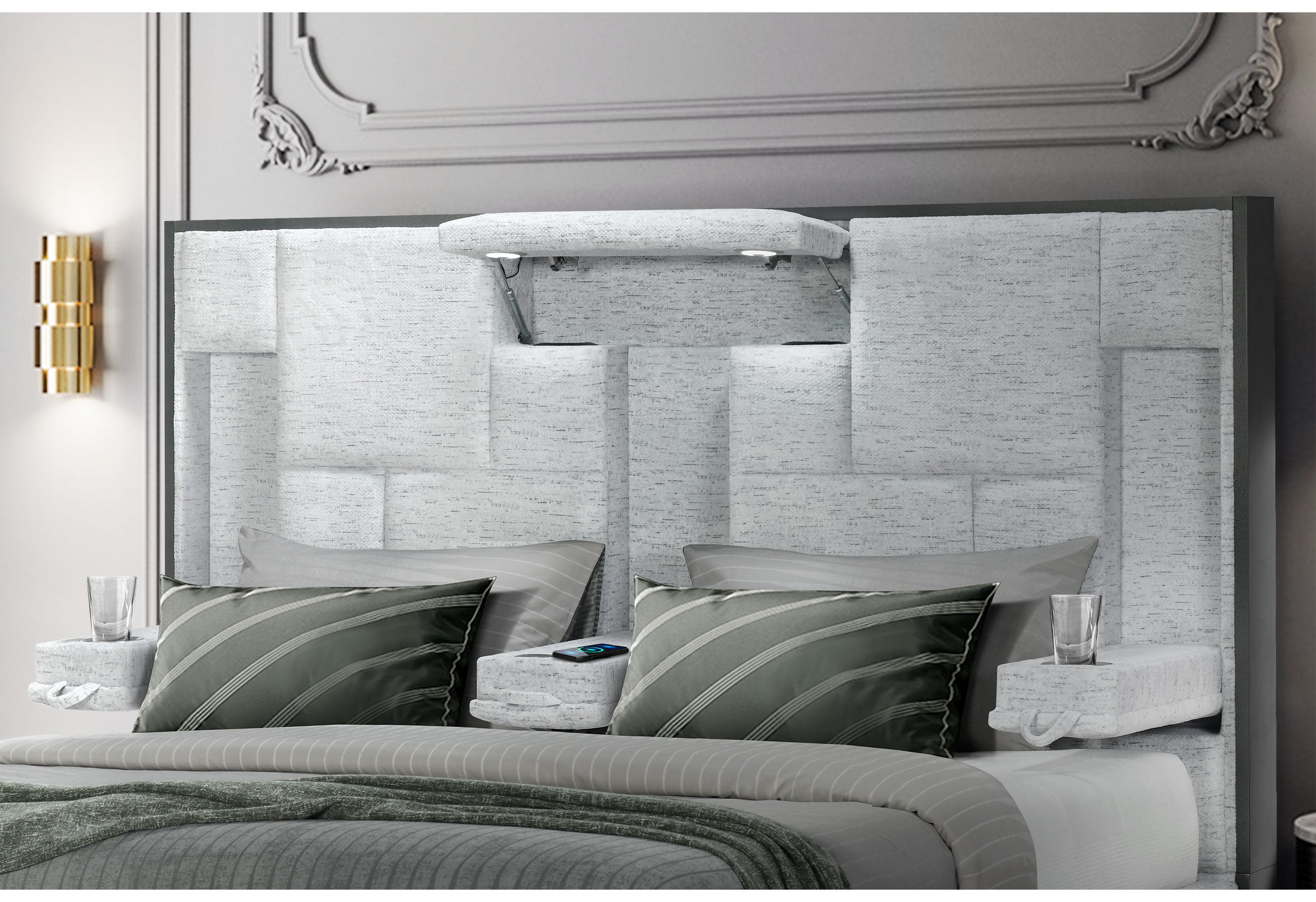 OSCAR GREY KING BED NO WOOD TRIM