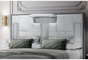 Cama King color gris Oscar sin molduras de madera