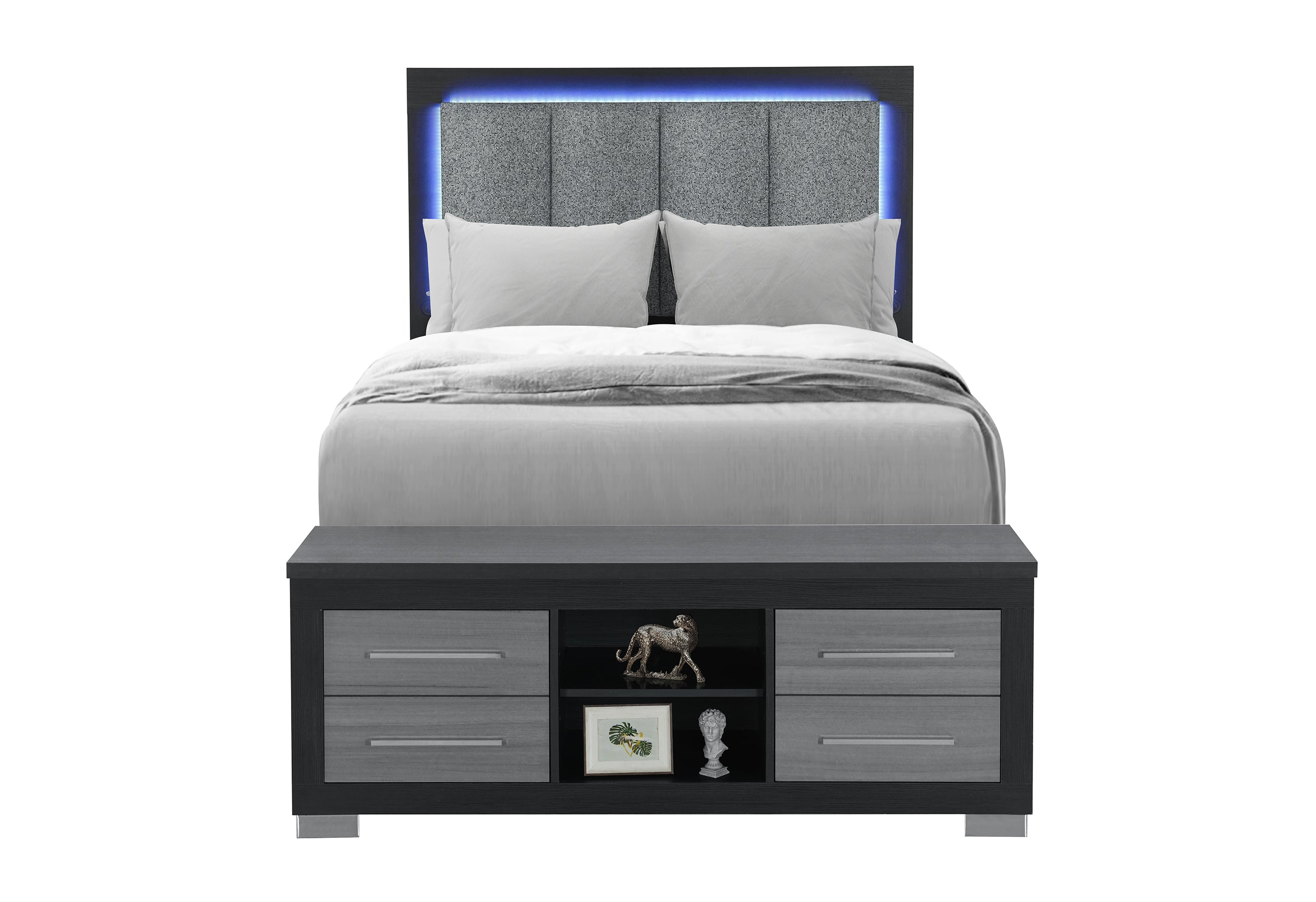 EMMA BLACK/GREY FULL BED WITH LED AND USB