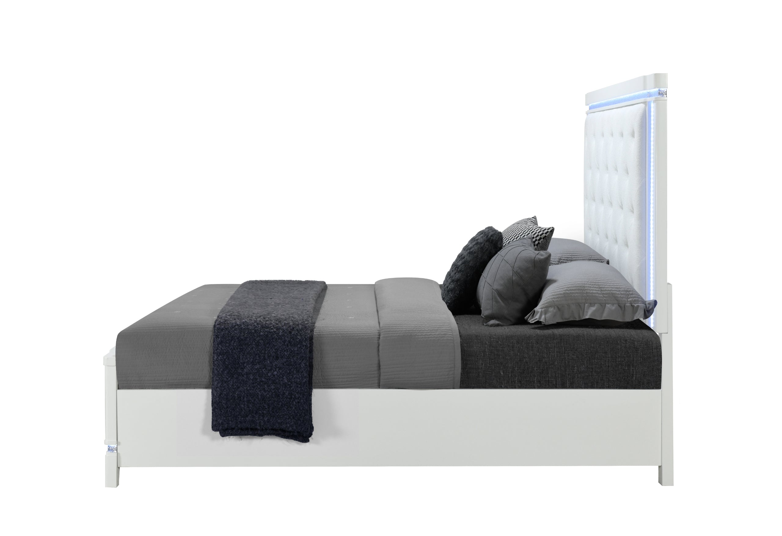 ALINA WHITE KING BED WITH LED