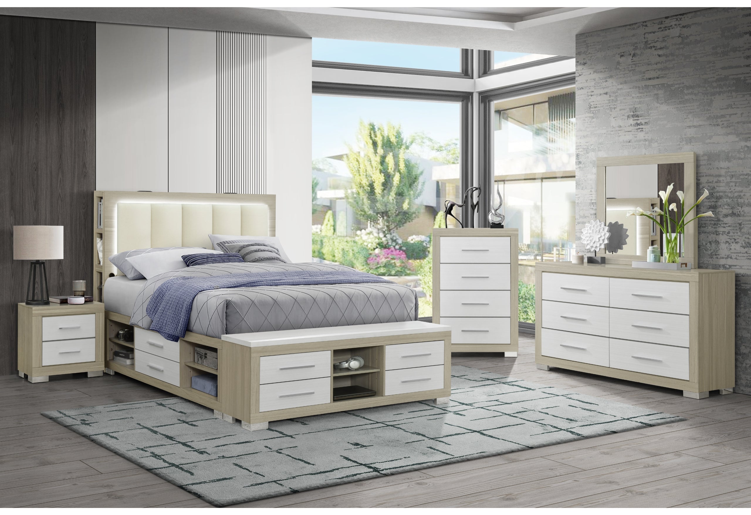 MADISON/EMMA NATURAL/WHITE QUEEN BED GROUP