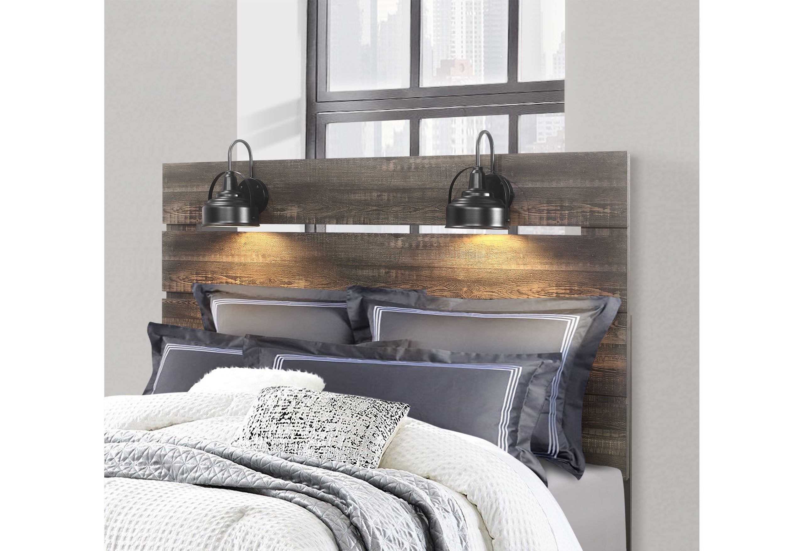 LINWOOD DARK OAK FULL BED GROUP WITH LAMPS
