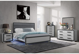 GRUPO DE CAMA AMELIA GRIS NEGRO KING CON LED