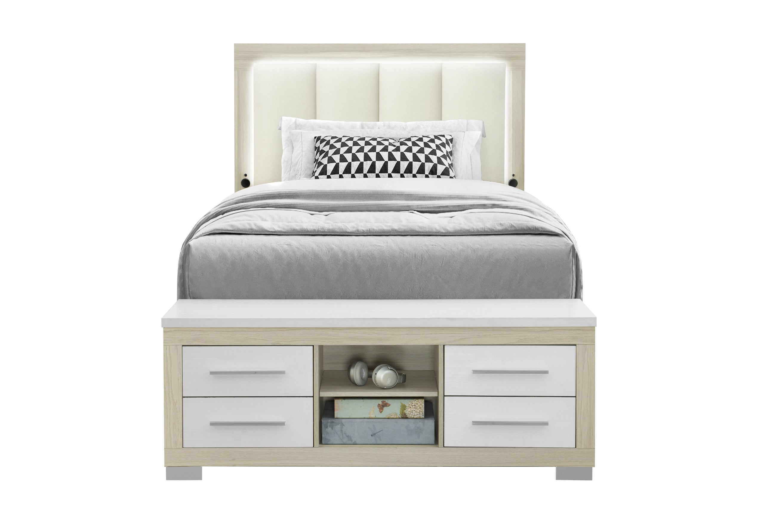 EMMA NATURAL/WHITE FULL BED WITH LED AND USB