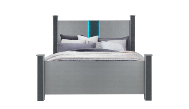 LOGAN SILVER QUEEN BED GROUP W/ LED AND SPEAKERS