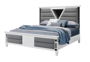 MARCO METALLIC WHITE KING BED WITH LED 3D MIRROR