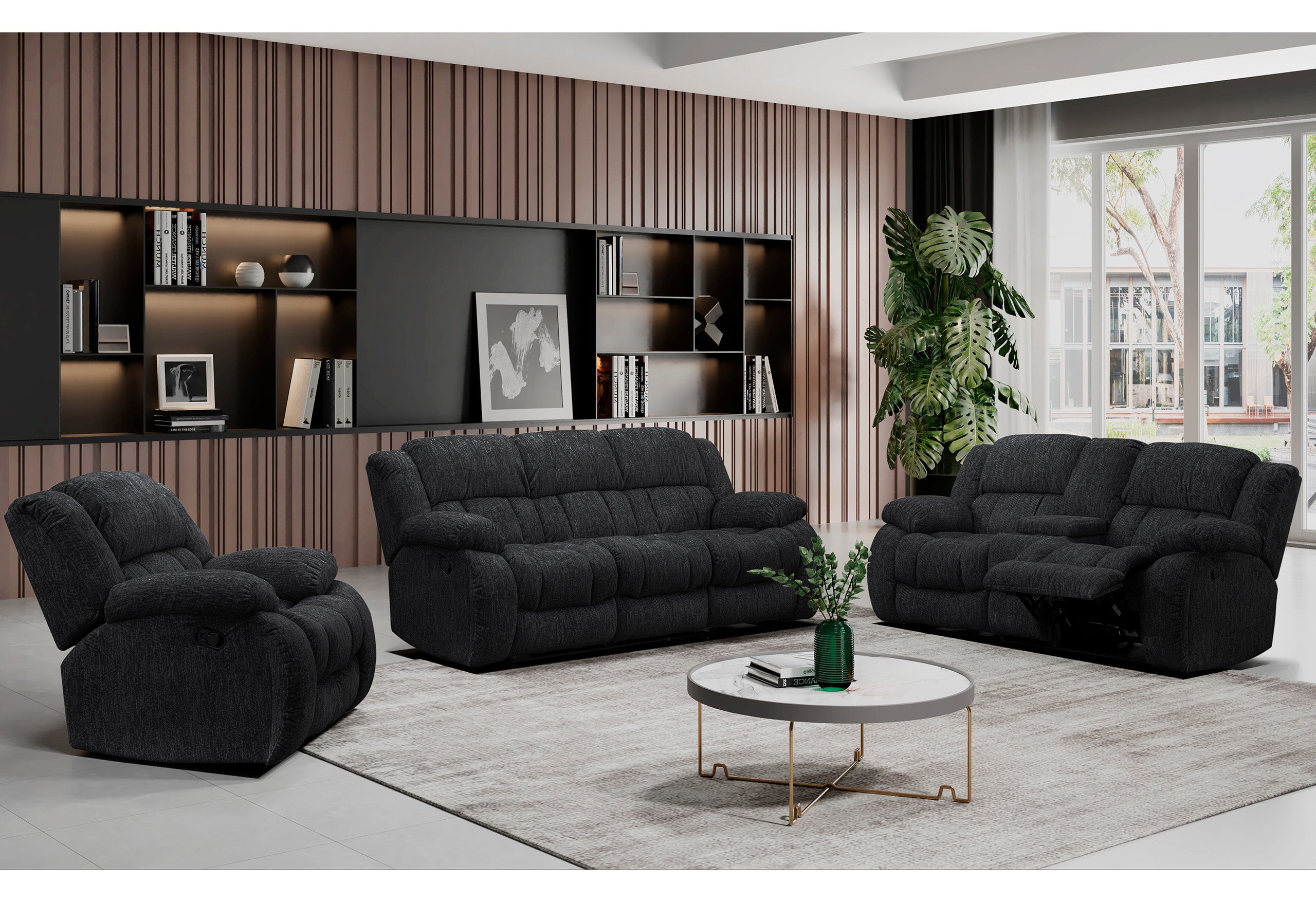 U250 EBONY RECLINING SOFA/CONSOLE RECLINING LOVESEAT/GLIDER RECLINER