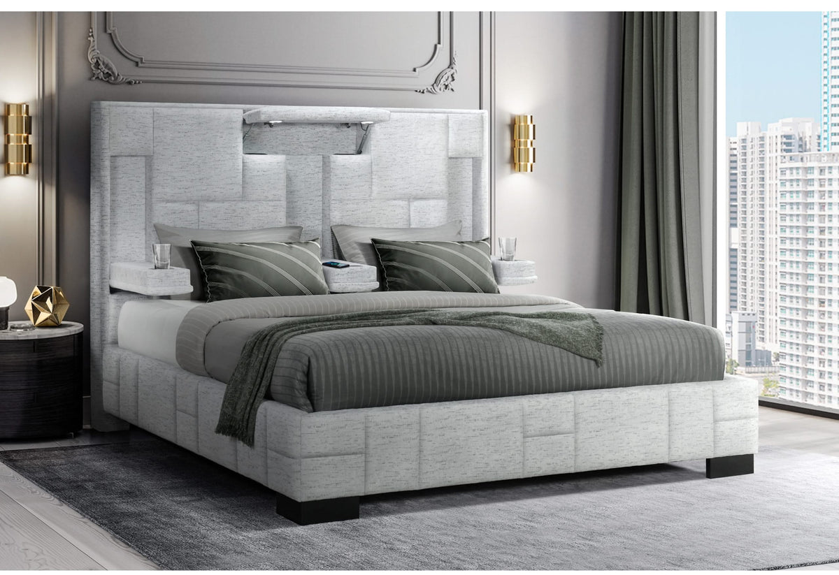 Cama King color gris Oscar sin molduras de madera