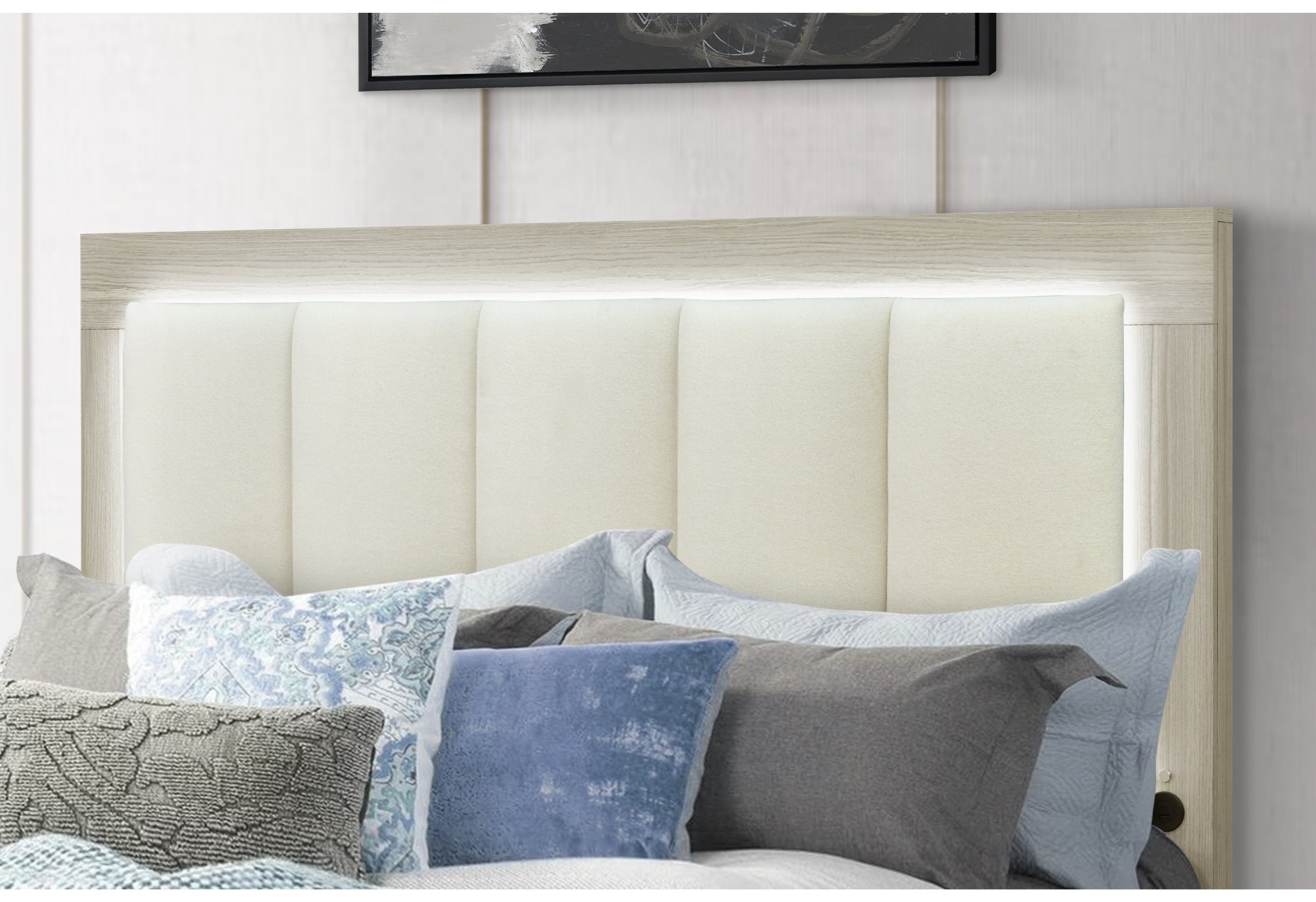 EMMA NATURAL/WHITE QUEEN BED WITH LED AND USB