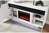 MUEBLE DE ENTRETENIMIENTO AILEEN WHITE DE 66" CON LED, ALTAVOCES, INSERTOS DE CRISTAL Y PUERTAS CENTRALES ELEVABLES