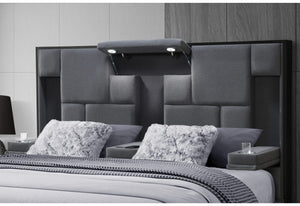 Cama OSCAR KING de 8 plazas, color gris oscuro, sin molduras de madera