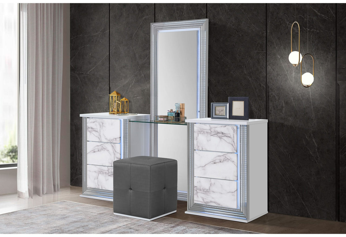 YLIME WHITE MARBLE FLOOR MIRROR WITH LED