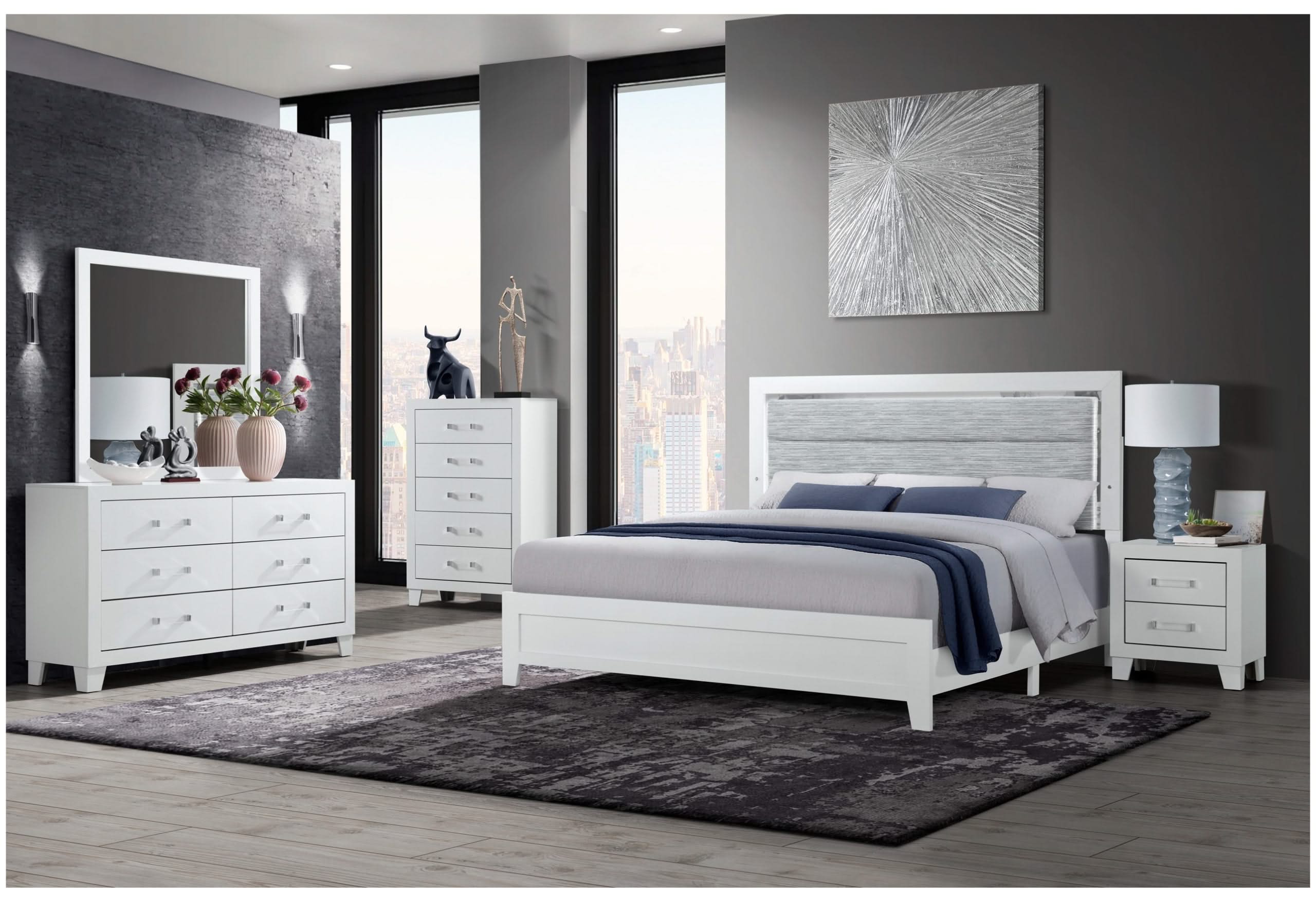 LUCCIA WHITE FULL BED WITH LED