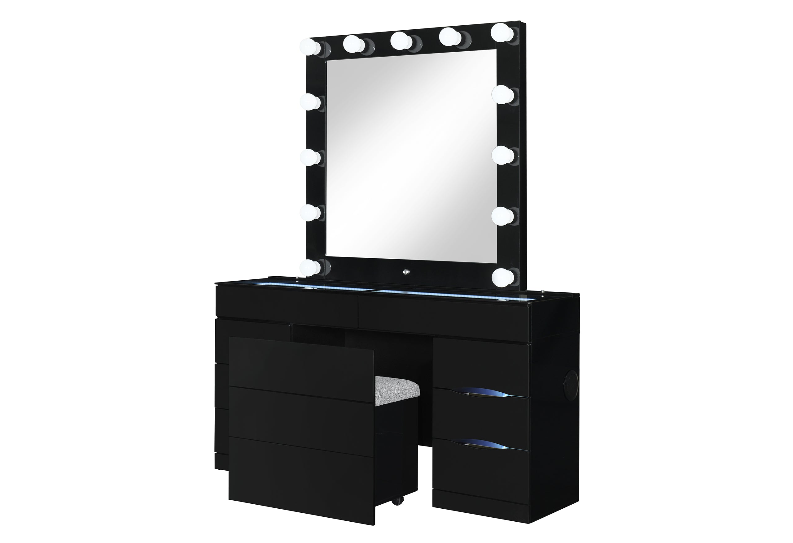 ELLA BLACK VANITY SET WITH STORAGE STOOL