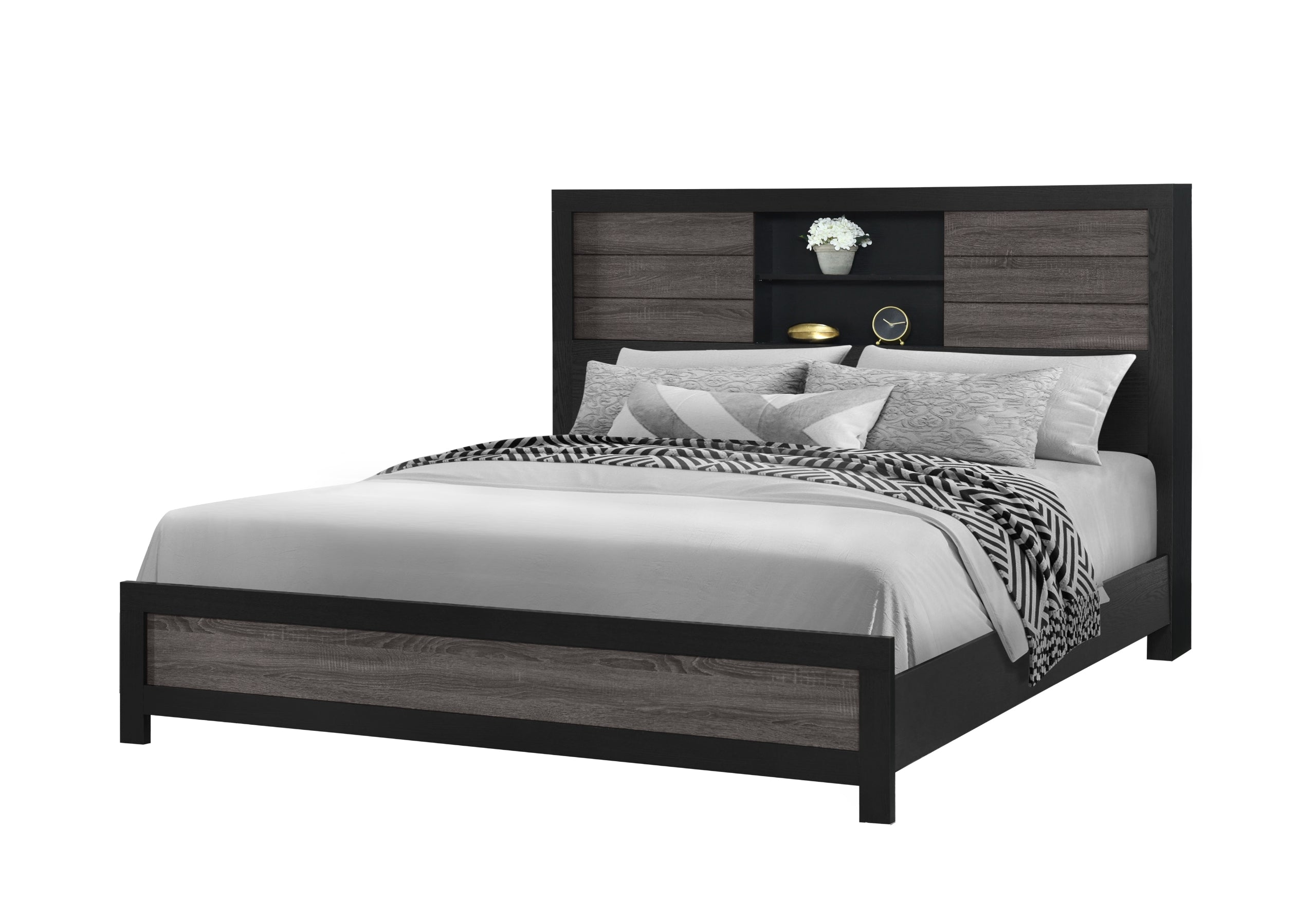 LISBON GREY/BLACK BOOKCASE KING BED GROUP
