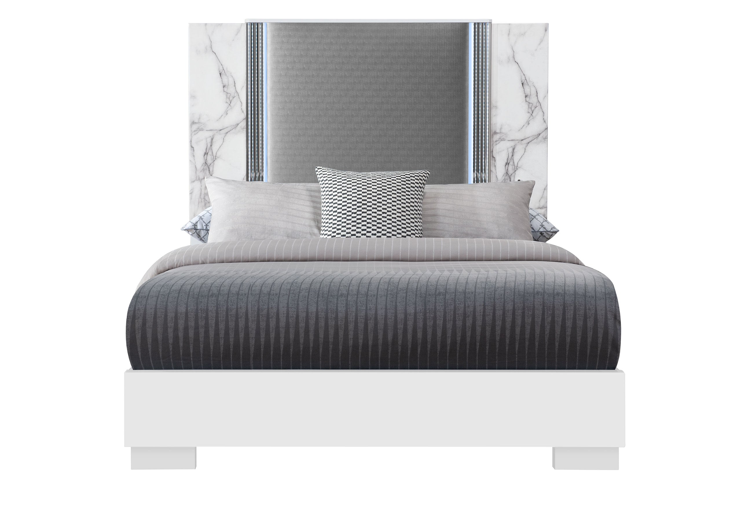 YLIME WHITE MARBLE QUEEN BED GROUP FULLY SLATTED