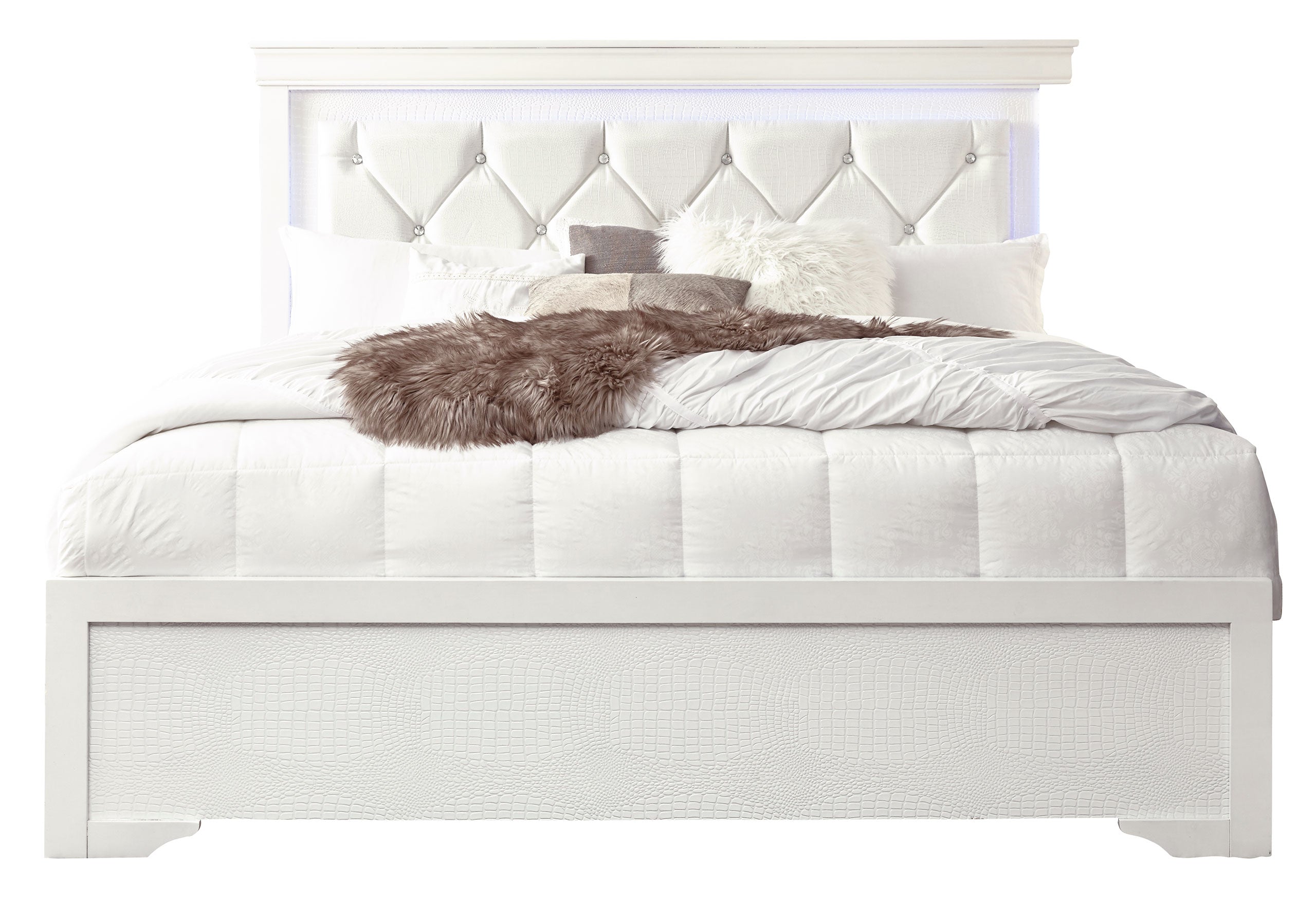 POMPEI METALLIC WHITE KING BED WITH LED