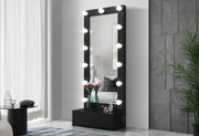 ELLA BLACK NARROW TALL MIRROR WITH DRAWER AND SPEAKER