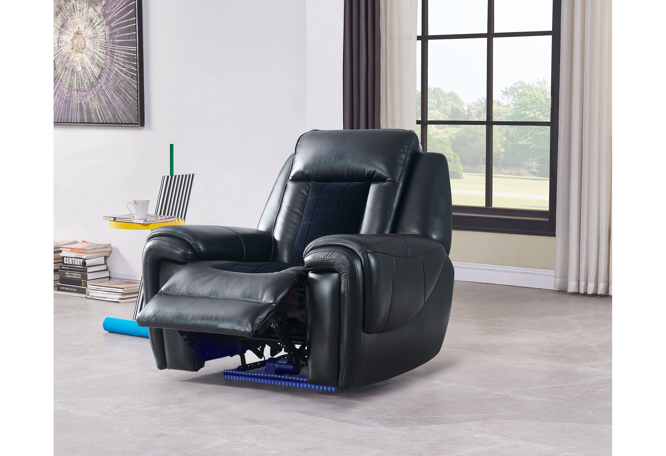 U0700 BLANCHE BLACK/VELVET POWER RECLINING SOFA / POWER CONSOLE RECLINING LOVESEAT/ POWER RECLINER WITH LED