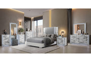 YLIME WHITE MARBLE KING BED GROUP FULLY SLATTED WITH VANITY SET