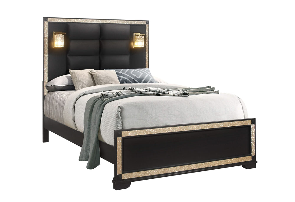 CAMA QUEEN BLAKE BLACK CON LÁMPARAS