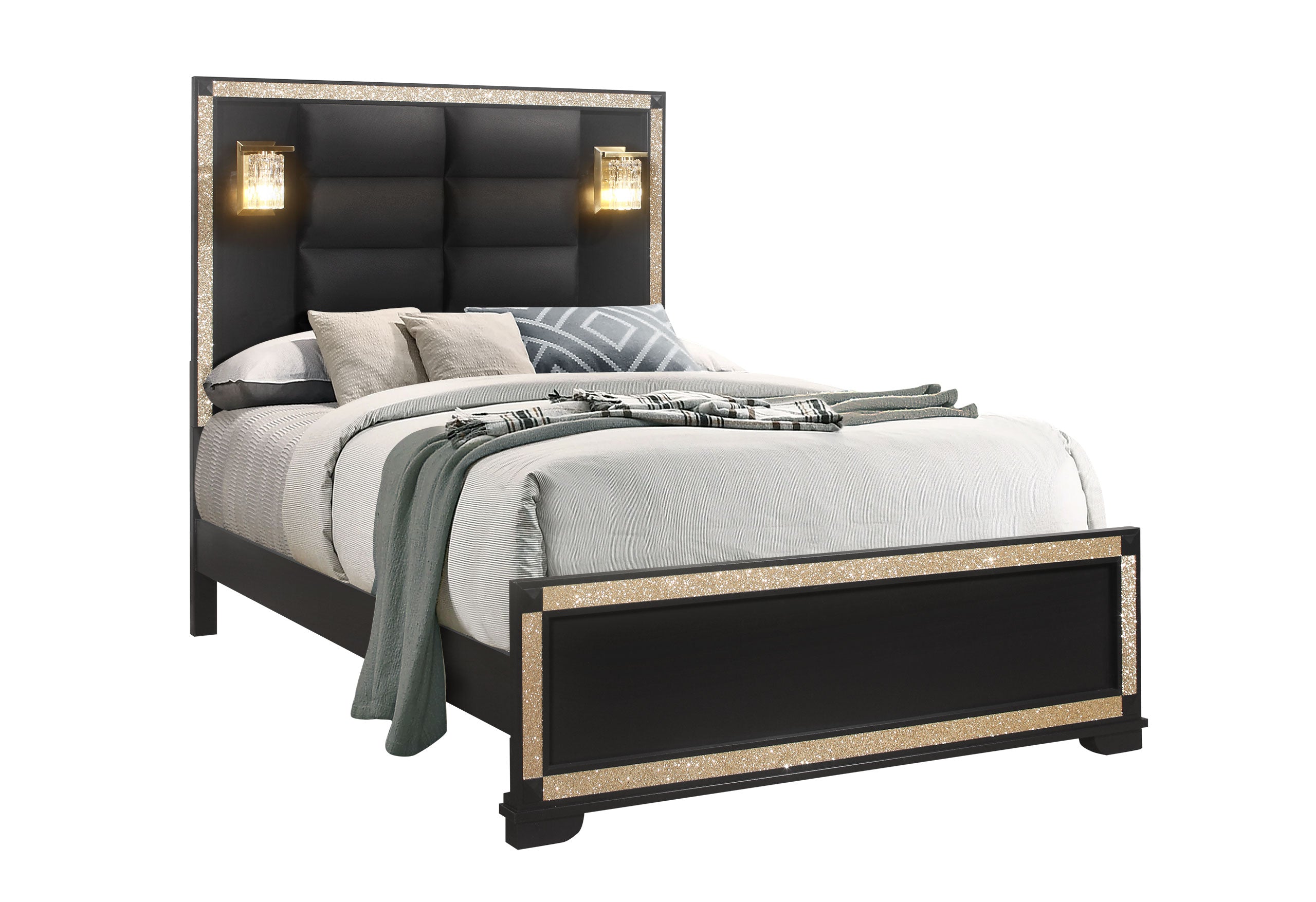 BLAKE BLACK QUEEN BED WITH LAMPS
